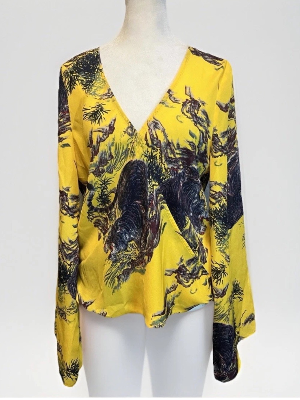 GUESS Tiger-Print Long-Sleeve Wrap Shirt